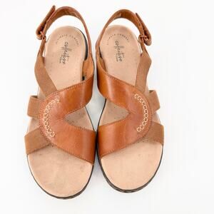 Clarks Collection Brown Leather Comfort Sandals Hook Loop Womens Size 10